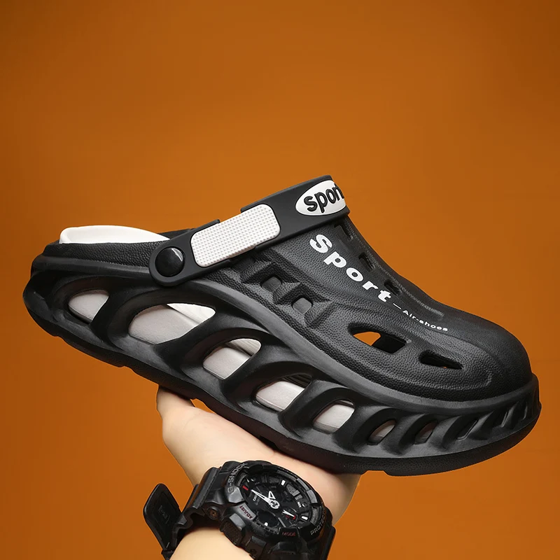 

Повседневные мужские сабо, модные сандалии на толстой подошве, мужская летняя дышащая пляжная обувь, однотонные уличные тапочки с закрытым носком