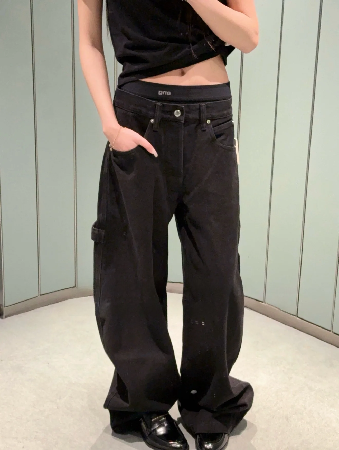 

Yonezu 26AW Women's Wide Leg Jeans Knife Patchwork Double Waist Head Bent Blade Denim Pants Autumn Winter Faion Trousers