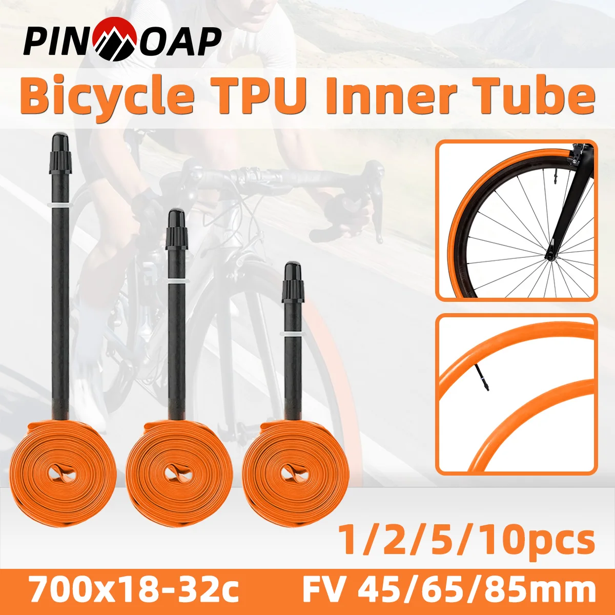 PINMOAP Chambre à air de vélo de route en TPU 700x18-32c, chambre à air ultra légère, durable et résistante aux crevaisons