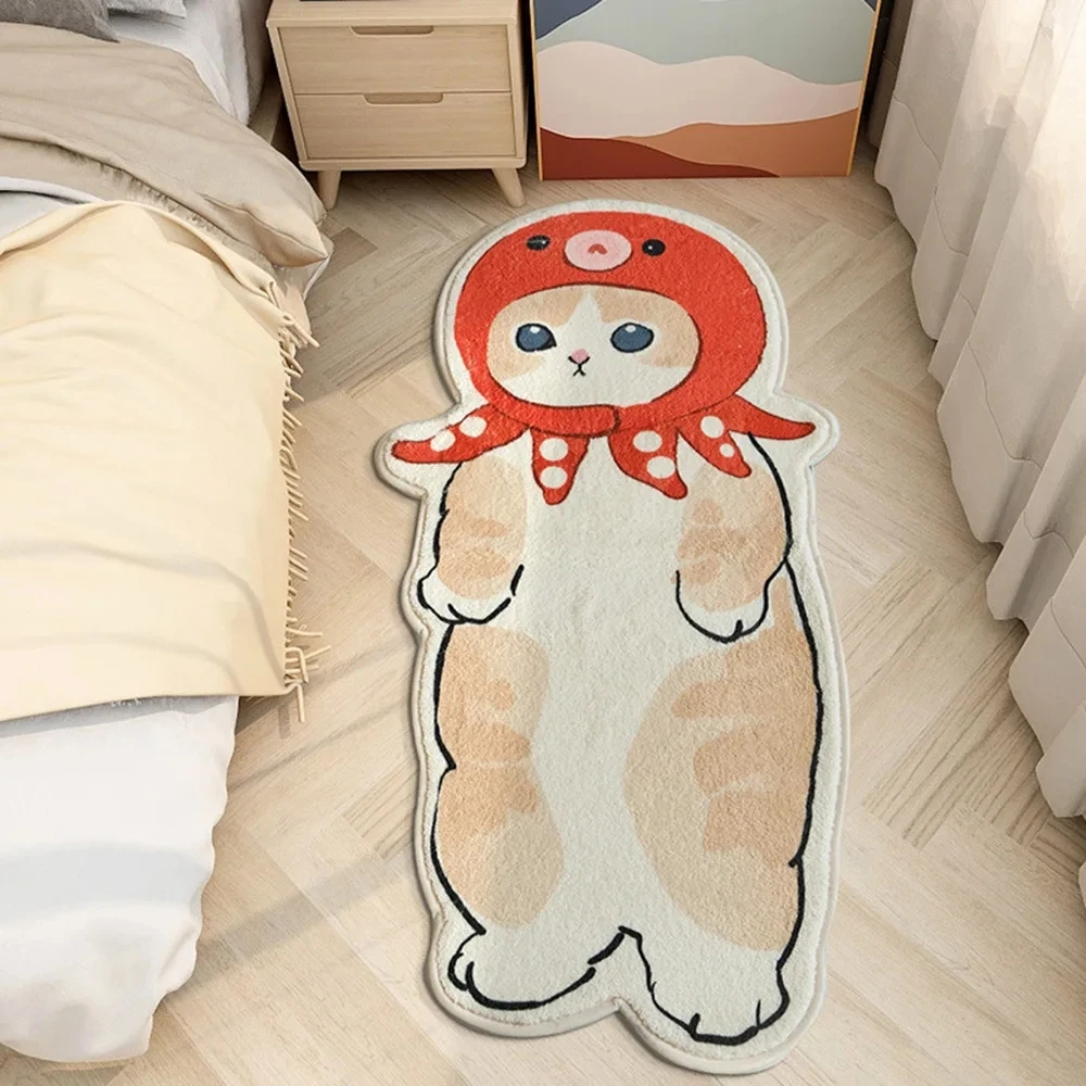 

Cute Cat Area Rug for Bedroom Children's Room Carpet Pads Imitation Cashmere Carpets Kawaii Mat Small Rugs for Bedroom