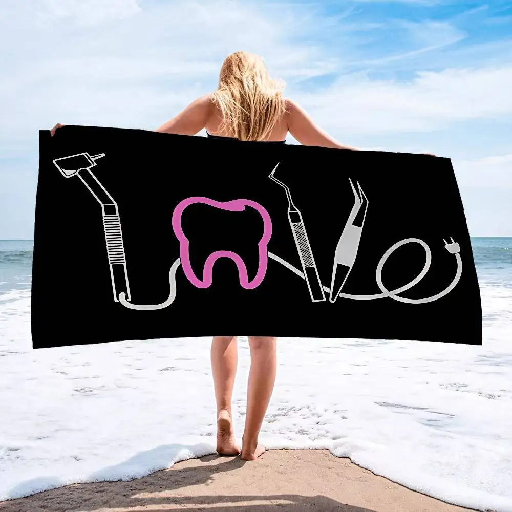 Cute Dentist Tooth Microfiber Blanket Quick Drying Beach Towels Oversized Printing Super Absorbent Pool Towel Blanket