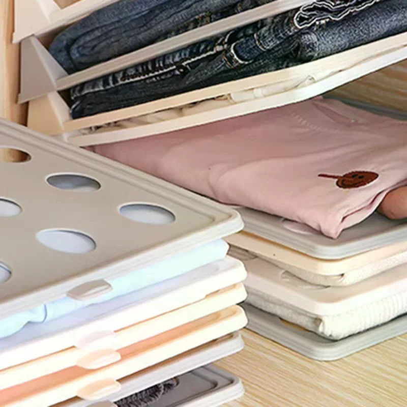 Layered Folding Clothes Storage Board Pants T-Shirt Organizer Rack For Home Wardrobe Short Sleeve Classification Stacking Board