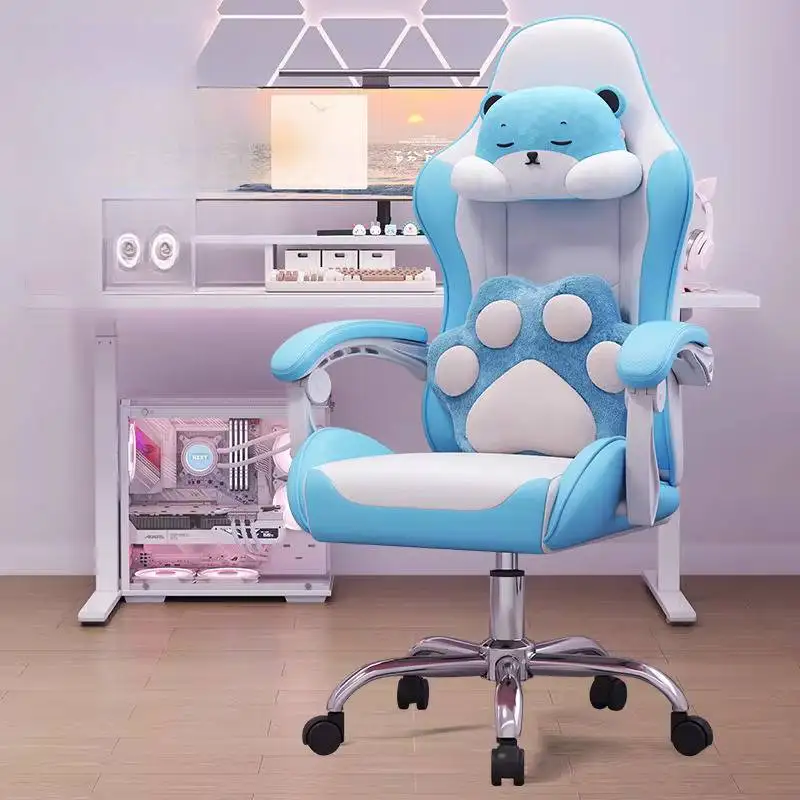 

Black Massager Office Chair Control Tilt Headrest Wheels White Computer Chair Swivel Relaxing Chaise Bureau Office Furniture