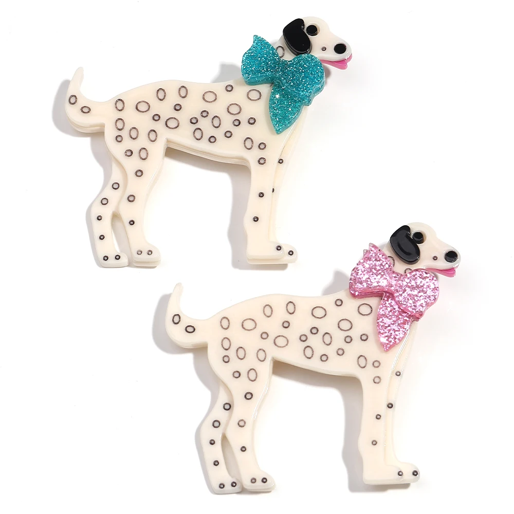 Cute Acrylic Glitter Bow Wave Point Dog Brooches for Women Lovely Animals Brooch Lapel Pins Clothing 2025 Trend Accessories