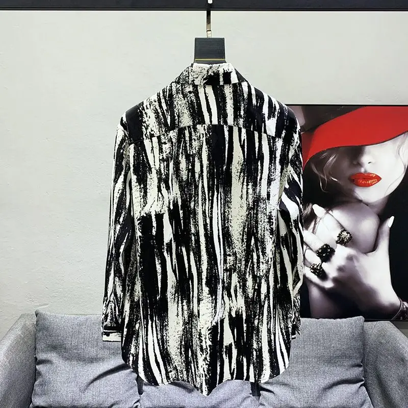 Men Striped Print Long Sleeve Shirt 2026 Autumn Loose Casual Streetwear Breathable Lightweight Fashion Tops