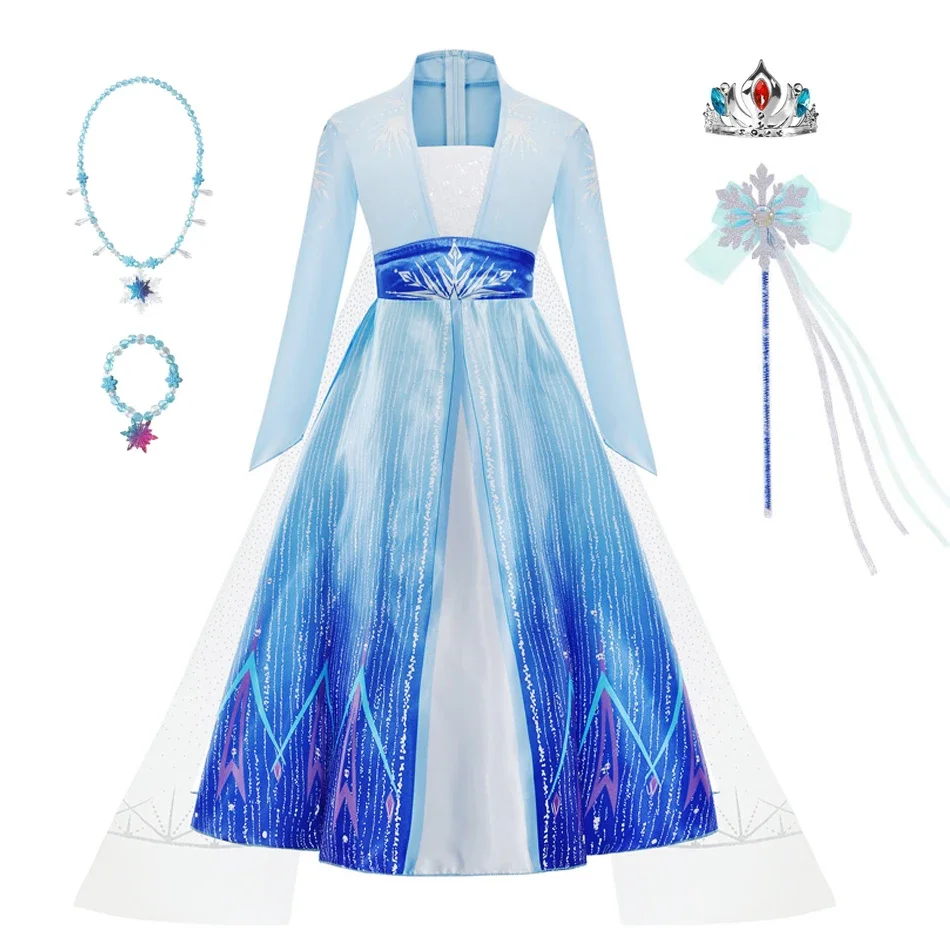 Elsa Costume for Girl Birthday Party Blue Long Sleeve Carnival Clothing Kids Princess Dress for Girls Elsa Costume for Girl