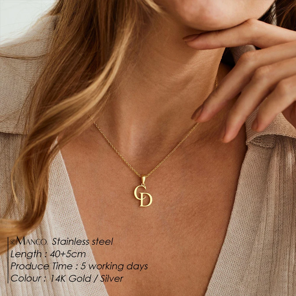 EMANCO Customized Couple's Initials Necklace Stainless Steel Personalized Double Letter Pendent Golden Color Birthday Gift