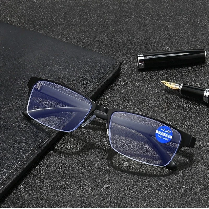 

Metal Anti Blue Light Reading Glasses for Men Business Eyewear Farsighted Eyeglasses Diopter +1.0 ~ +4.0