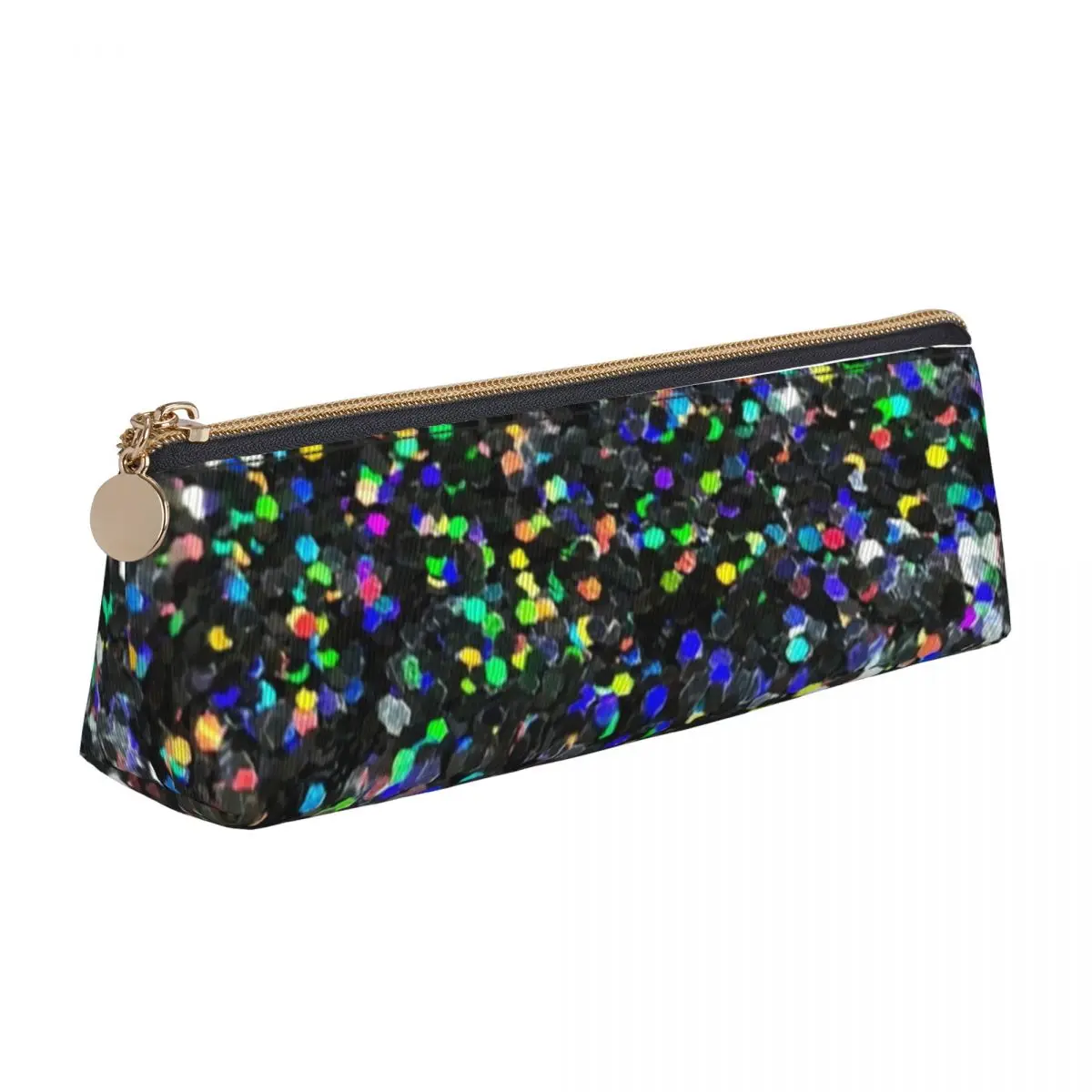 Multicolor Sparkle Triangle Pencil Case Black Glitter Print Elementary School Print Pencil Box Boy Girl Kawaii Leather Pen Bags