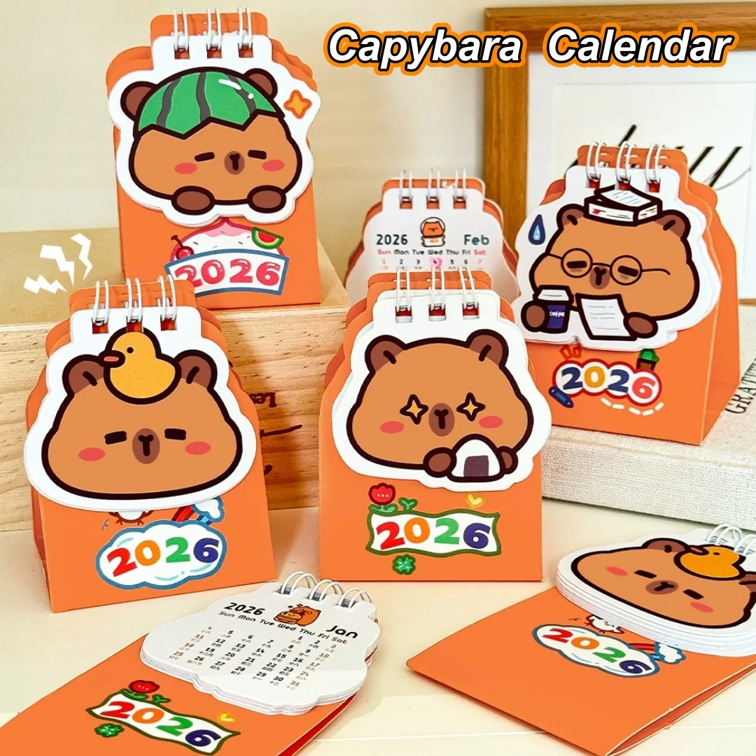 

Мини-календарь 2026 с рисунком капибары, настольный календарь, офисный школьный простой календарь, рождественский подарок для друзей, украшение стола