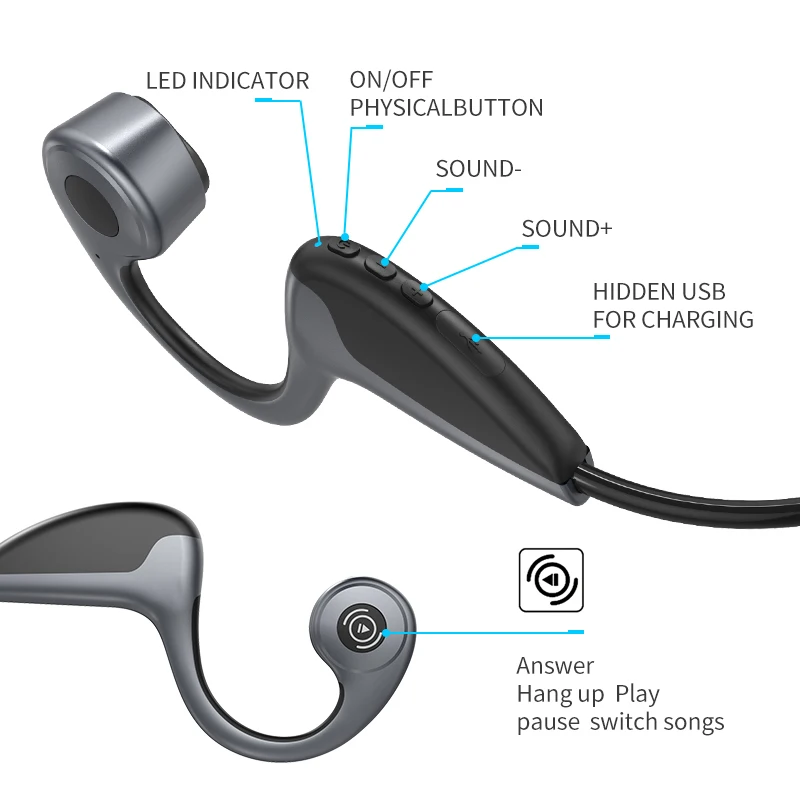 Thật Dẫn Truyền Xương Tai Nghe Không Dây Bluetooth Tai Nghe Nhét Tai Chống Nước Thể Thao Tai Nghe Có Mic Cho Tập Luyện Chạy Lái Xe