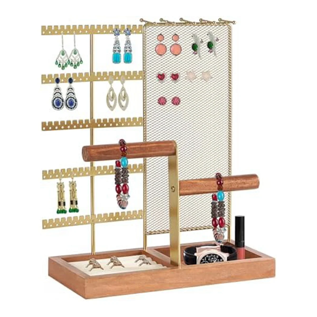 AGG-Removable Jewelry Storage Box Holder,7-Layer Necklace Holder with 80 Holes and Wooden Handle for Bracelets Watches Rings