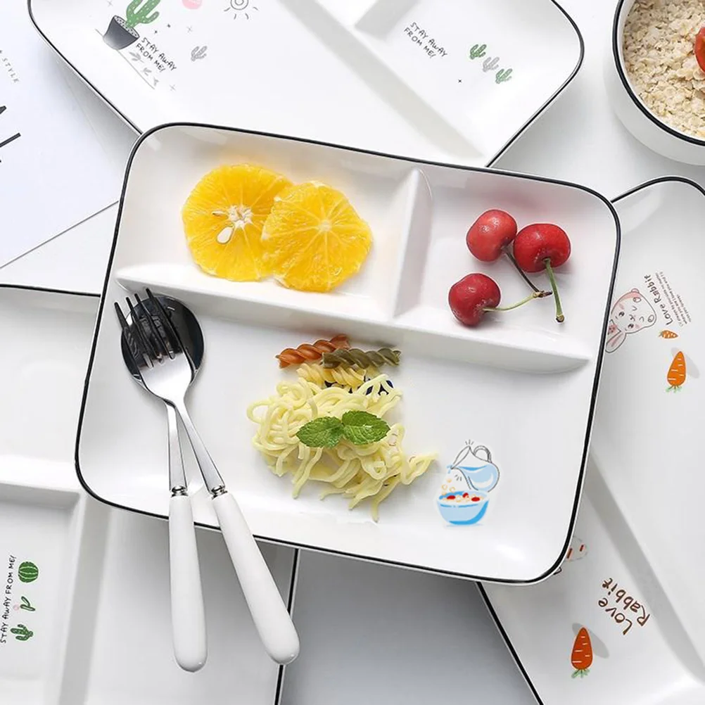 

Porcelain Divided Plate Three Compartments Fruit Dessert Ceramic Tray Tableware for Home (Cereal Milk)