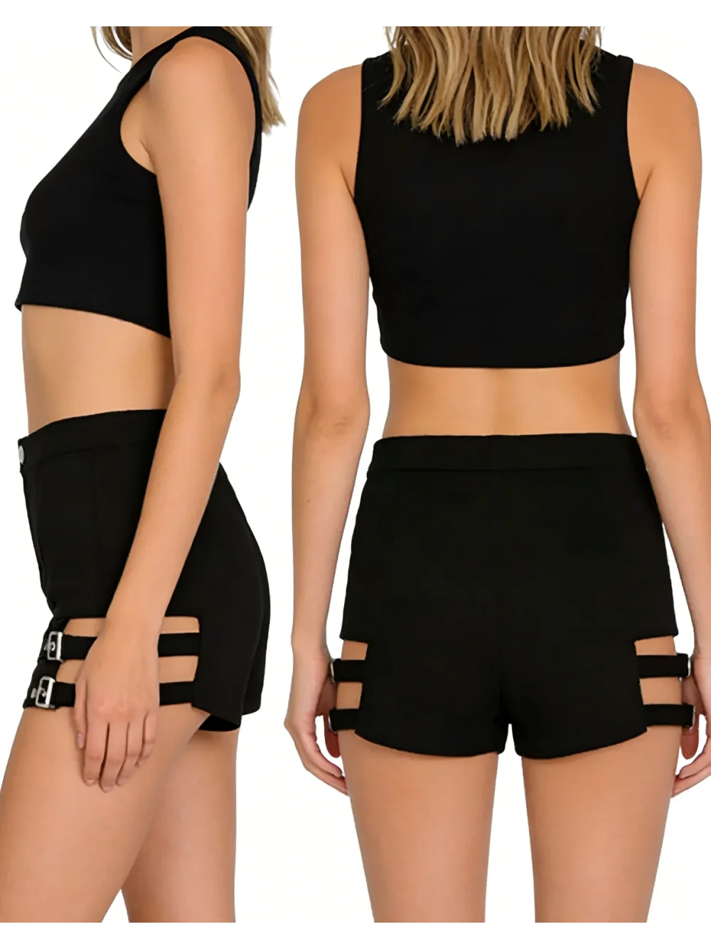 

2026 new summer European and American spicy girl hollow strap shorts street trend metal buckle slim fit hot pants punk fashion