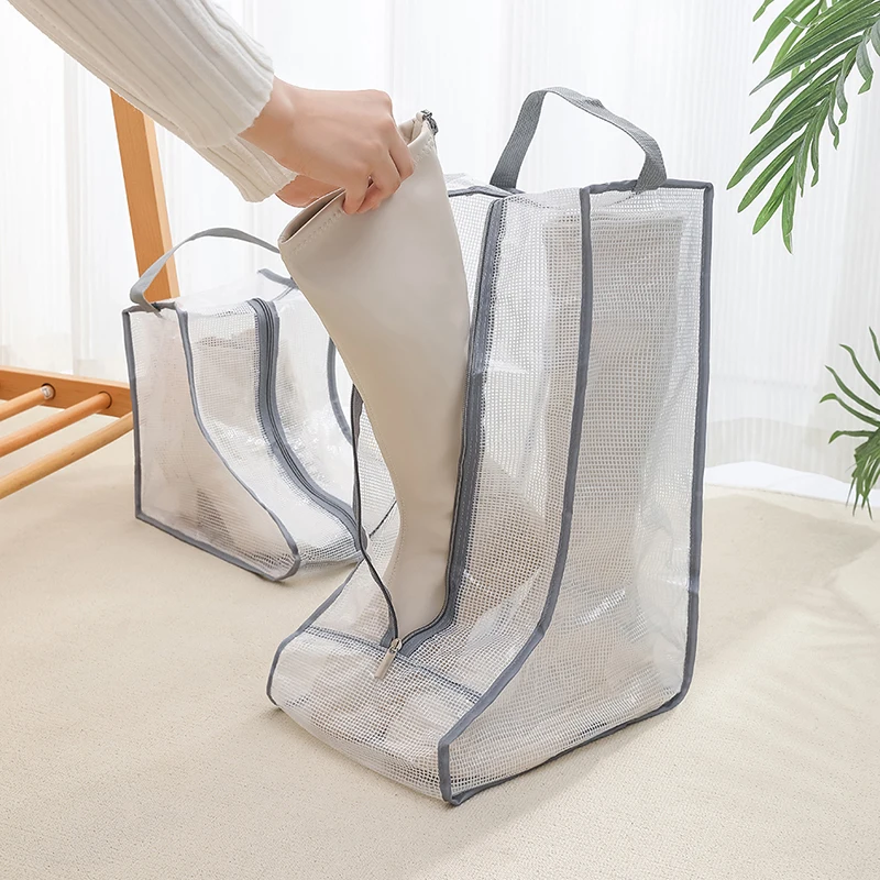 Waterproof Dustproof Transparent Shoes Protection Bag Boot Storage Bag Zippered Portable Boots Pocket Household Travel Storage B