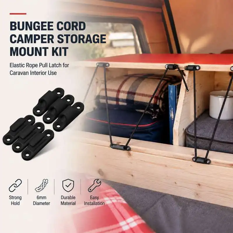6mm Diameter Rubber Bungee Cord Camper Storage Compartment Mount Kit Elastic Rope Pull Latch For Caravan Interior Use