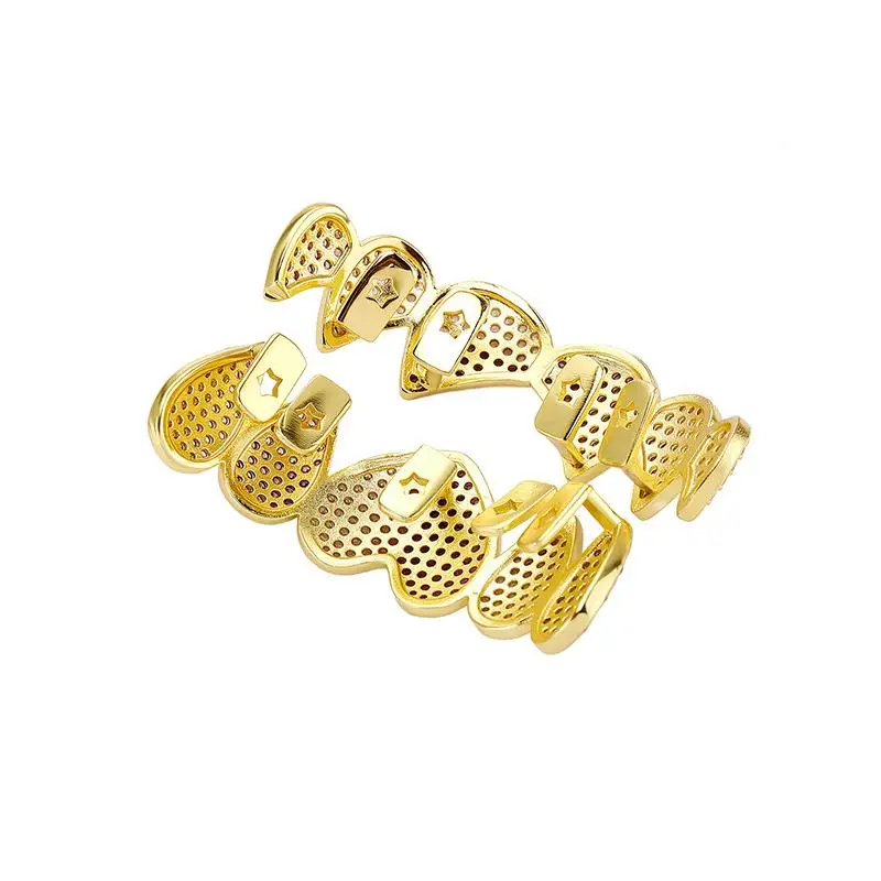 Bühnenauftritt Iced Out Herz Grillz Glänzender Hip-Hop Zahnschmuck Unisex für Weihnachten Neujahr Geschenkidee – Detail 5