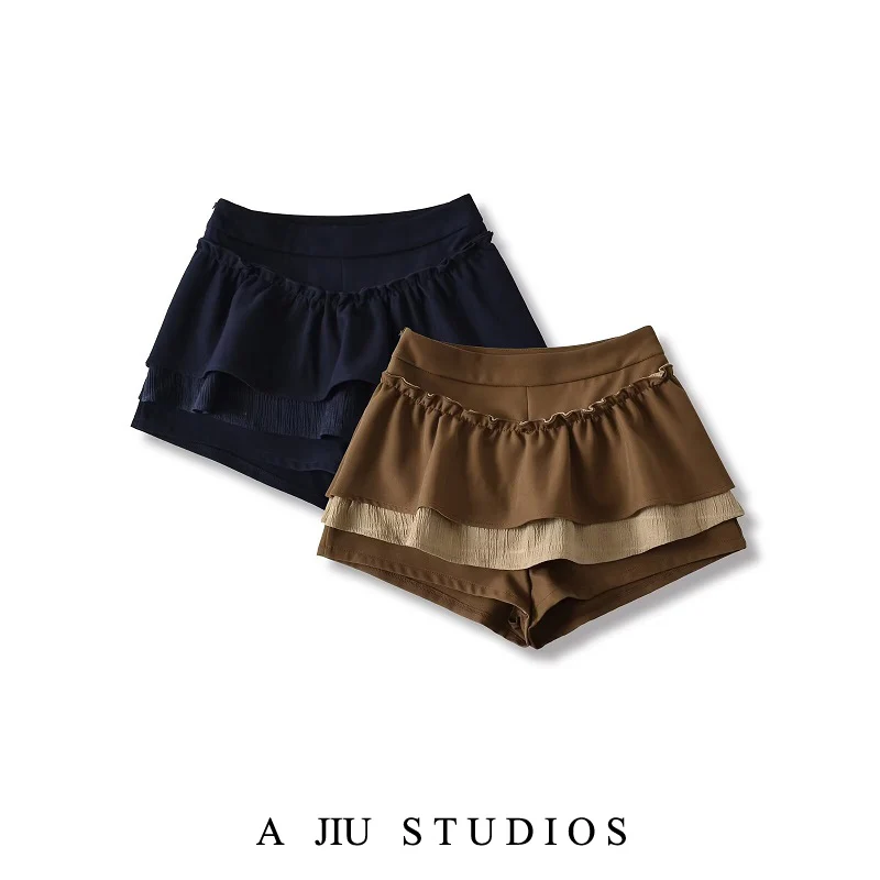 

Утягивающаяся двухслойная юбка с высокой талией в американском стиле ретро, женская летняя модная универсальная юбка-брюки Fulln