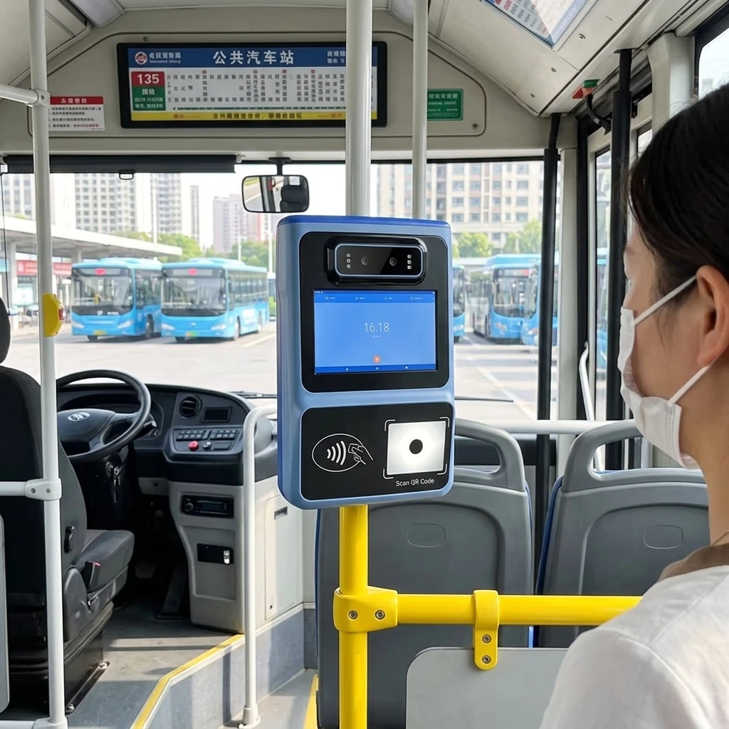 Shuttle Bus Validator With Face RecognitionSmart Bus Ticket Validator With 4G  SDKCard Reader QR Scanner