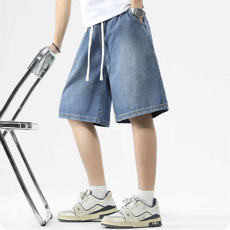 Styleayu Men's Elastic Waist Drawstring Loose Fit Bermuda Denim Shorts Hp0604