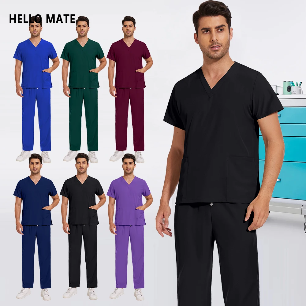 Damski strój roboczy: krótki rękaw, bluza z kieszeniami, spodnie, odzież medyczna dla pielęgniarek szpitalnych, do farmacji, zestaw chirurgiczny dla lekarza.