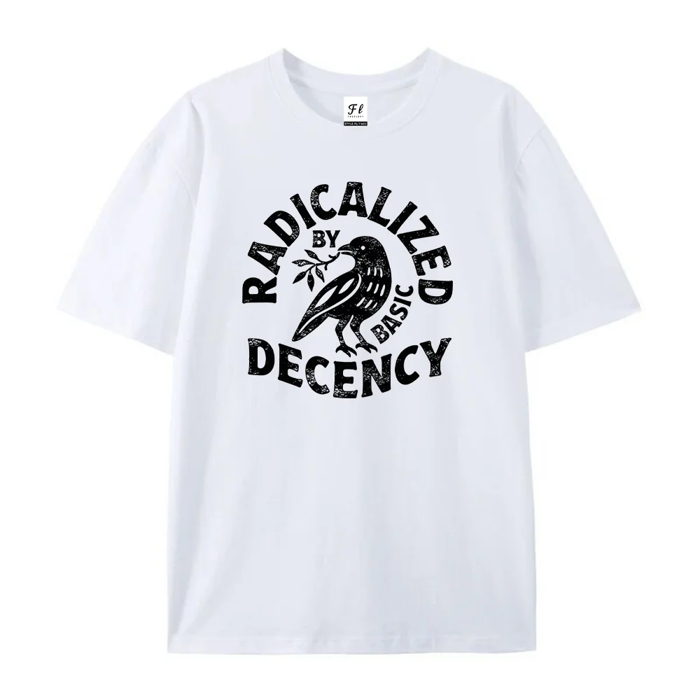Mens Radicalized By Basic Decency Graphic T Shirts Raven Crow Bird Print Casual Short Sleeve Crew Neck Loose Fit Summer Top