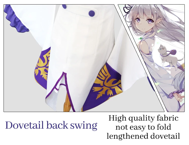 Re:Zero Emilia Cosplay Costume – Women's Dress with Headdress for Halloween Party