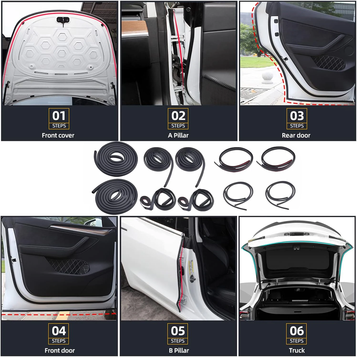 Door Seal Soundproof Kit Rubber Weather Strip Wind Noise Reduction Kit Trunk Cover For Tesla Model Y X S 3 Highland 2024-2017