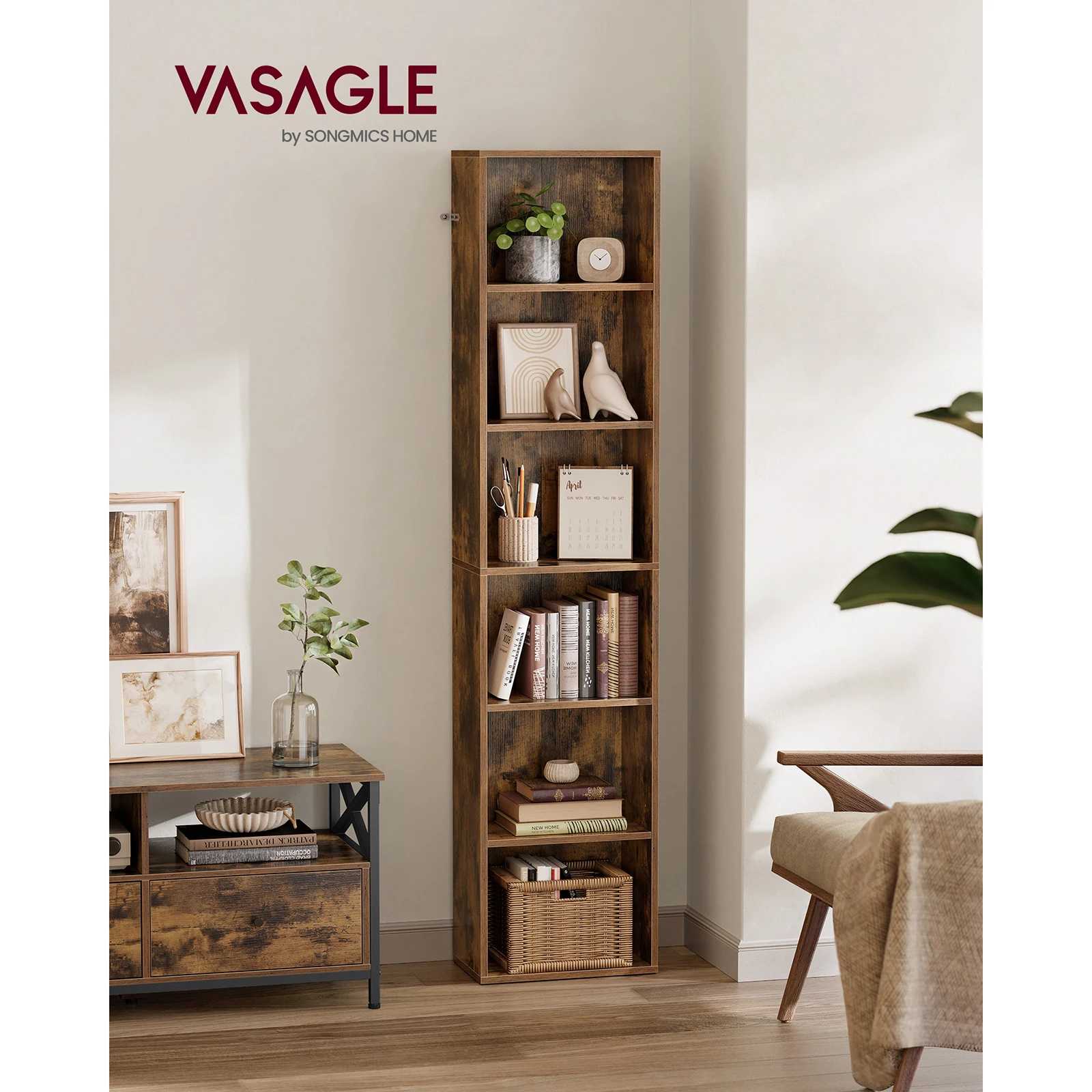 VASAGLE Bookcase, Bookshelf with 6 Shelves, for Living Room, Study, Office, Bedroom, 24 x 40 x 178.5 cm