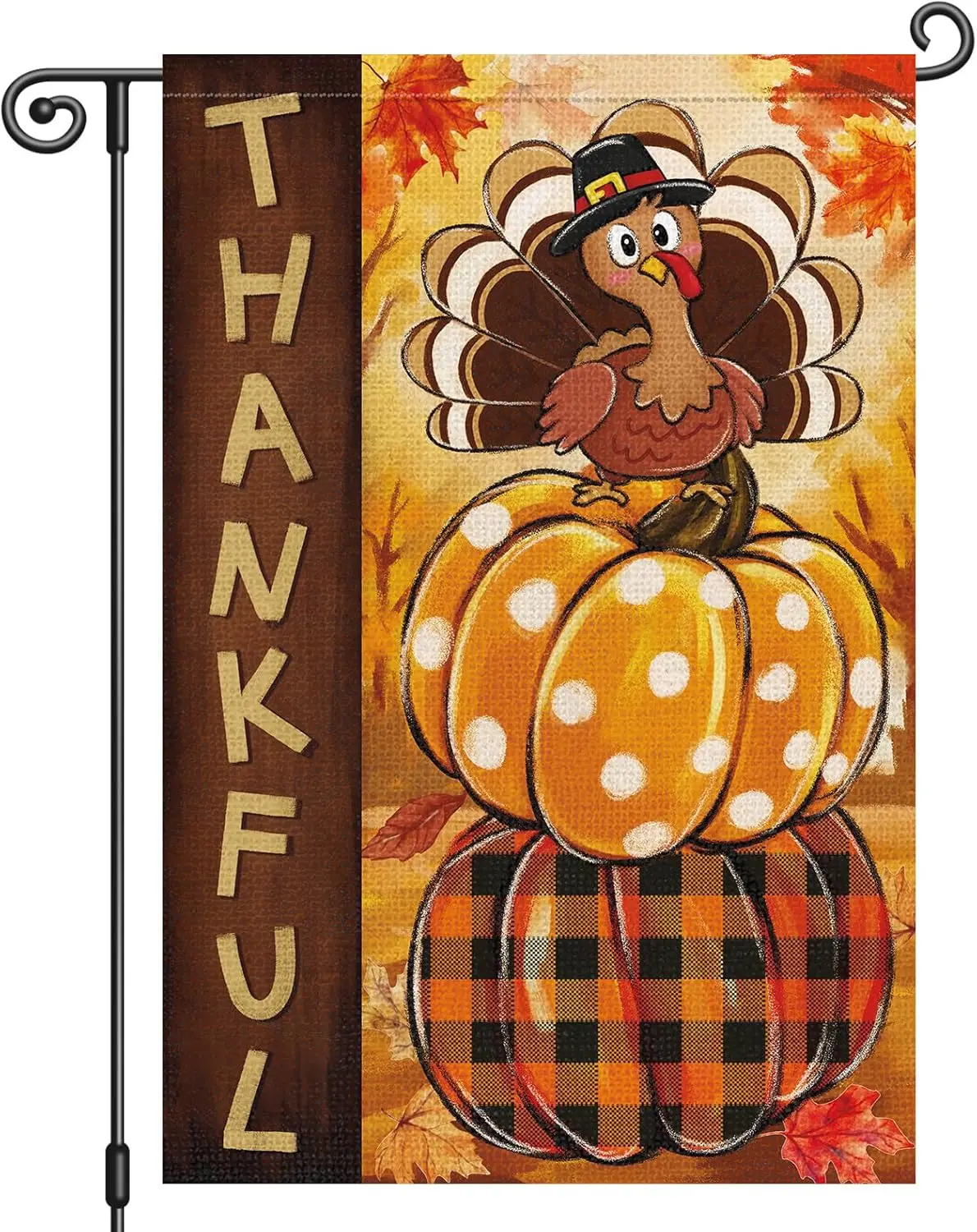Heyfibro Thanksgiving Garden Flag 12x18 Inch Double Sided Thankful Turkey Pumpkin Flag Burlap Small Seasonal Fall Garden Fla jjp