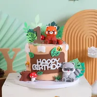 Procyon Lotor Cake Decoration Cartoon Little Raccoon Red Panda Cupcake Topper Happy Forest System Kids Birthday Party Decor