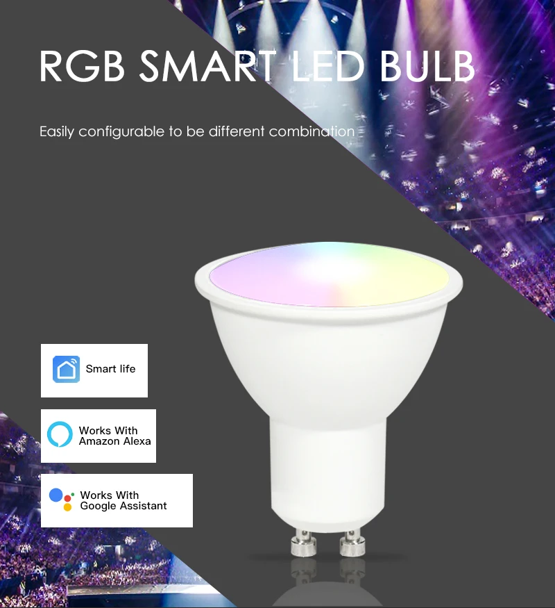 

Tuya Wifi LED Spot Light Bulb 5W Gu10 Tuya Wifi Smart Light Bulb RGB+CCT Gu10 Smart Bulb