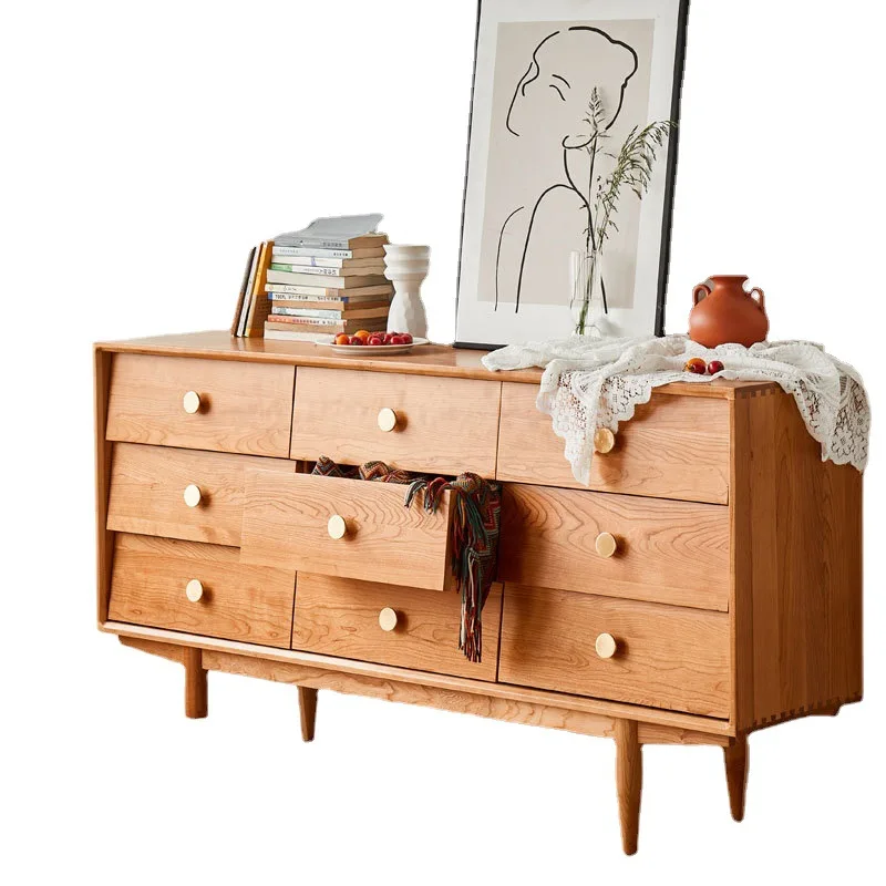 

Nordic solid wood bedroom storage cabinet, living room cherry wood storage side cabinet