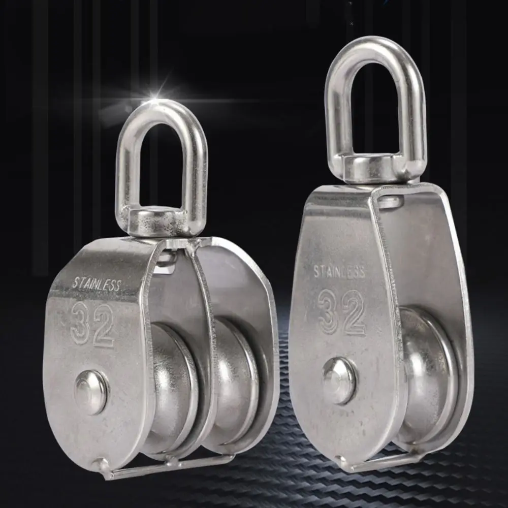 M15/20/25 Stainless Steel Single Double Groove Pulley Heavy Duty Steel Traction Wheel Swivel Lifting Rope Pulley Block Tool