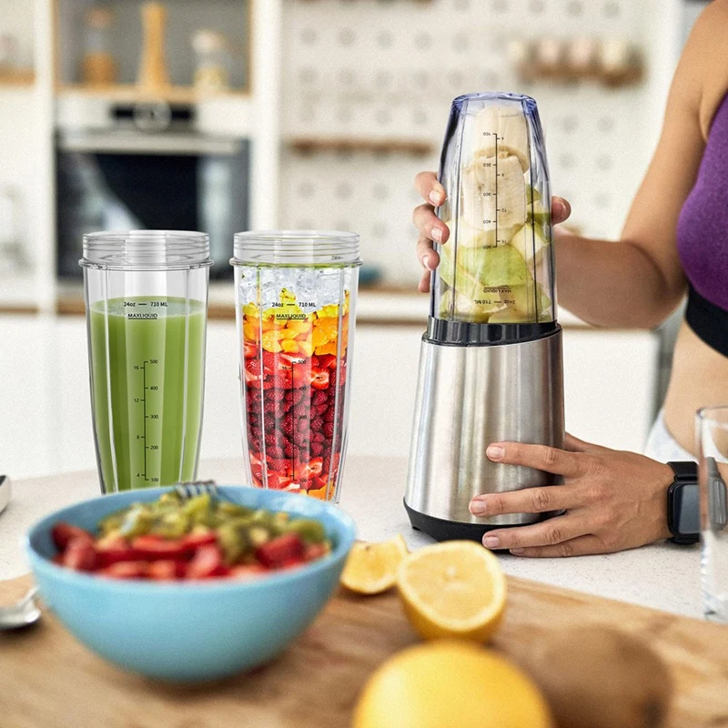 A44F-24Oz Mixerbecher, Klingeersatz für Ninja-Mixer, Ersatzteile mit To-Go-Deckel, 7-Flossen-Klingenbaugruppe