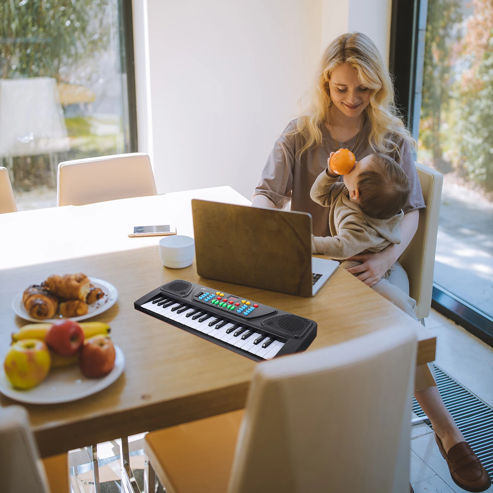 

1set 1Set 37-Key Music Electronic Piano For Kids Microphone Abs Components Smooth Edges Educational Plaything Black