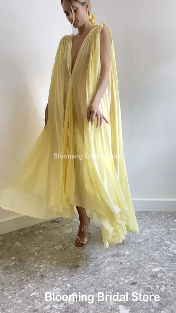 Sexy V Neck Chiffon Ruched Long Formal Gown Custom Made Floor Length Sleeveless Prom Dresses