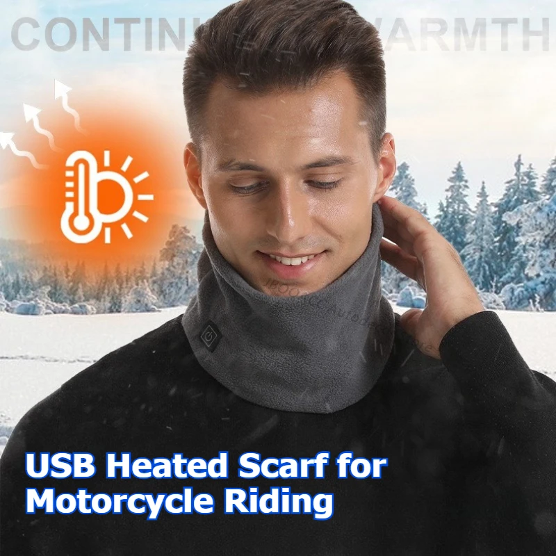 

‌USB Heated Scarf for Motorcycle Riding 3 Temperature Control Fleece Electric Heating Neck Warmer 1s Fast Heating Neck Wrap