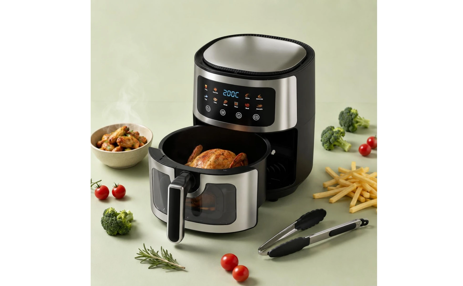 6 L Air Fryer Viewing Window Digital Fryer Countertop Cooker Temperature Display Kitchen Appliance Press Controls 6 L Air Fryer Viewing Window Digital Fryer Countertop Cooker Temperature Display Kitchen Appliance Press Controls
