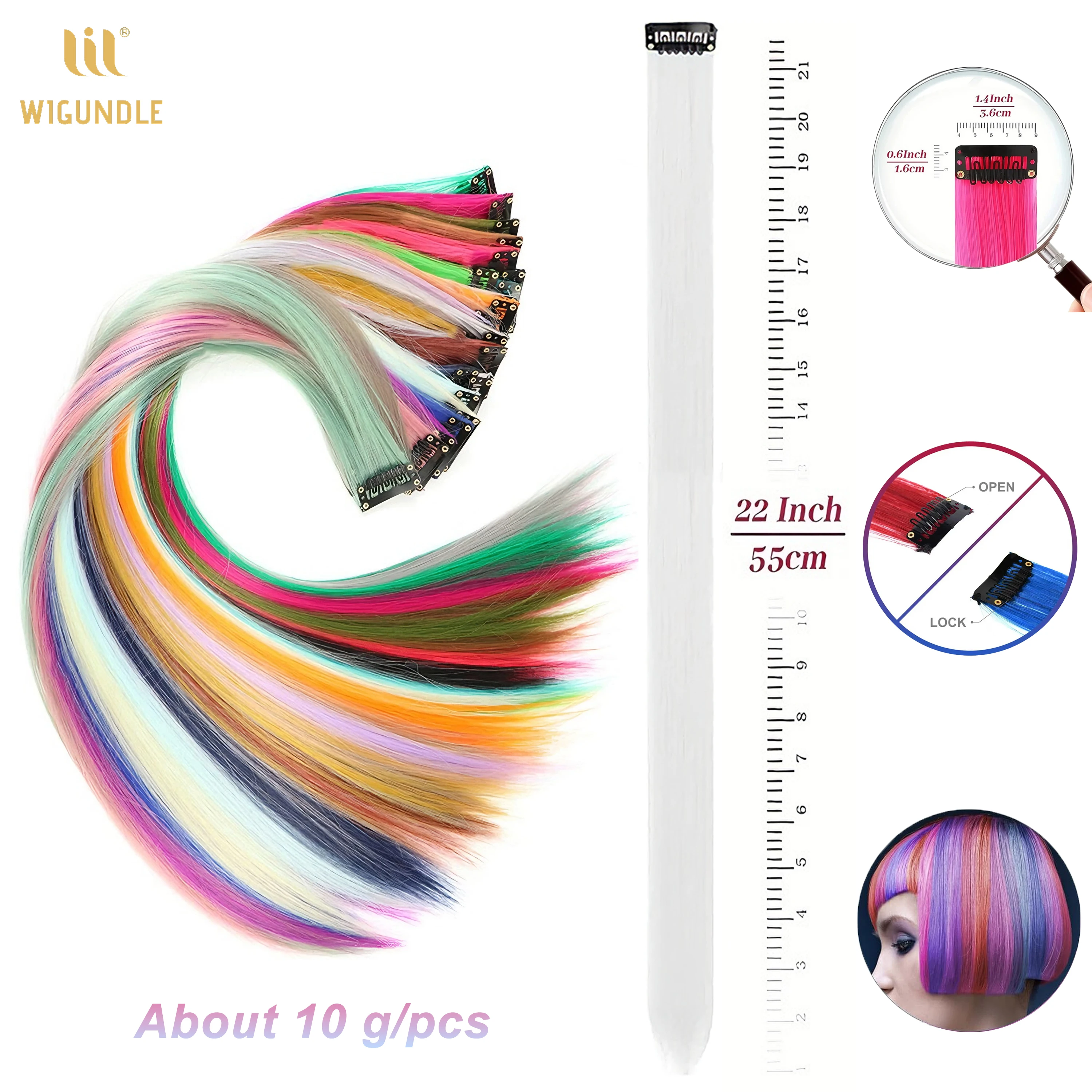 Wigundle sintético longo e reto extensão do cabelo arco-íris colorido peruca para mulheres e meninas uso diário do cabelo