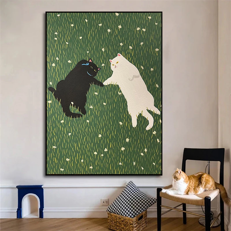 Lovers Cat Canvas Painting Plants Posters Funny Cartoon Animal Wall Art Prints Pictures for Living Room Cuadros Decor No Frame