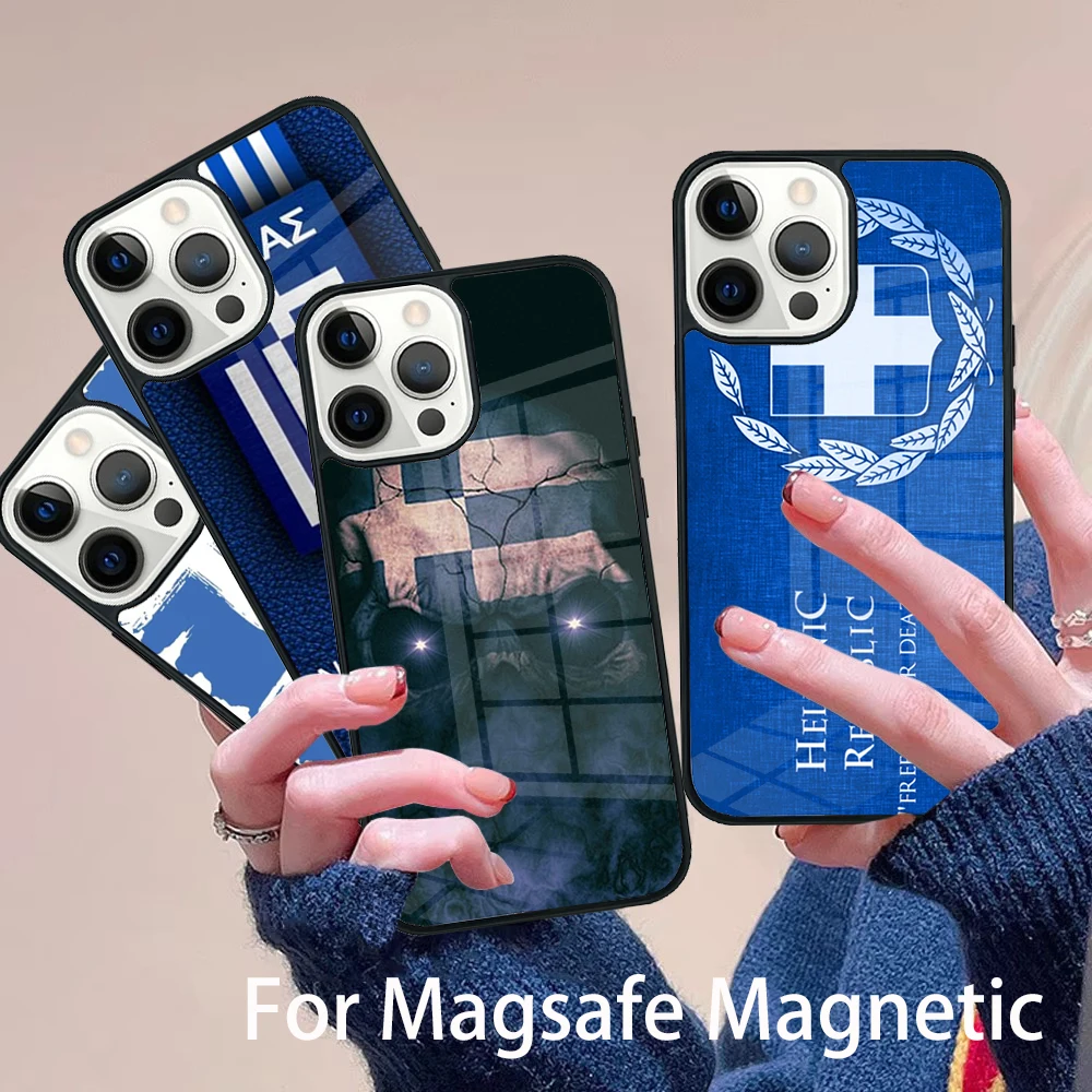 

Greek flag with blue sky Phone Case Magesafe Magnetic Wireless Charge Cover For IPhone 16 11 12 13 14 15 Pro Max Plus Mini