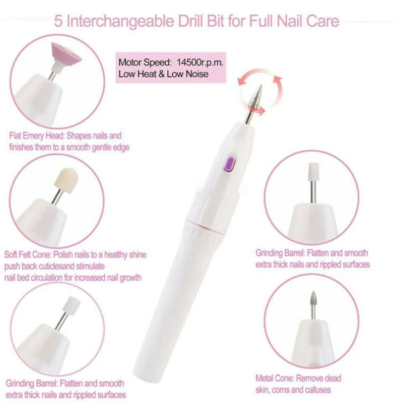 5 in1 Electric Mini Nail Machine Art Drill Carve Grinder Professional Polisher Set Portable Nail Tools