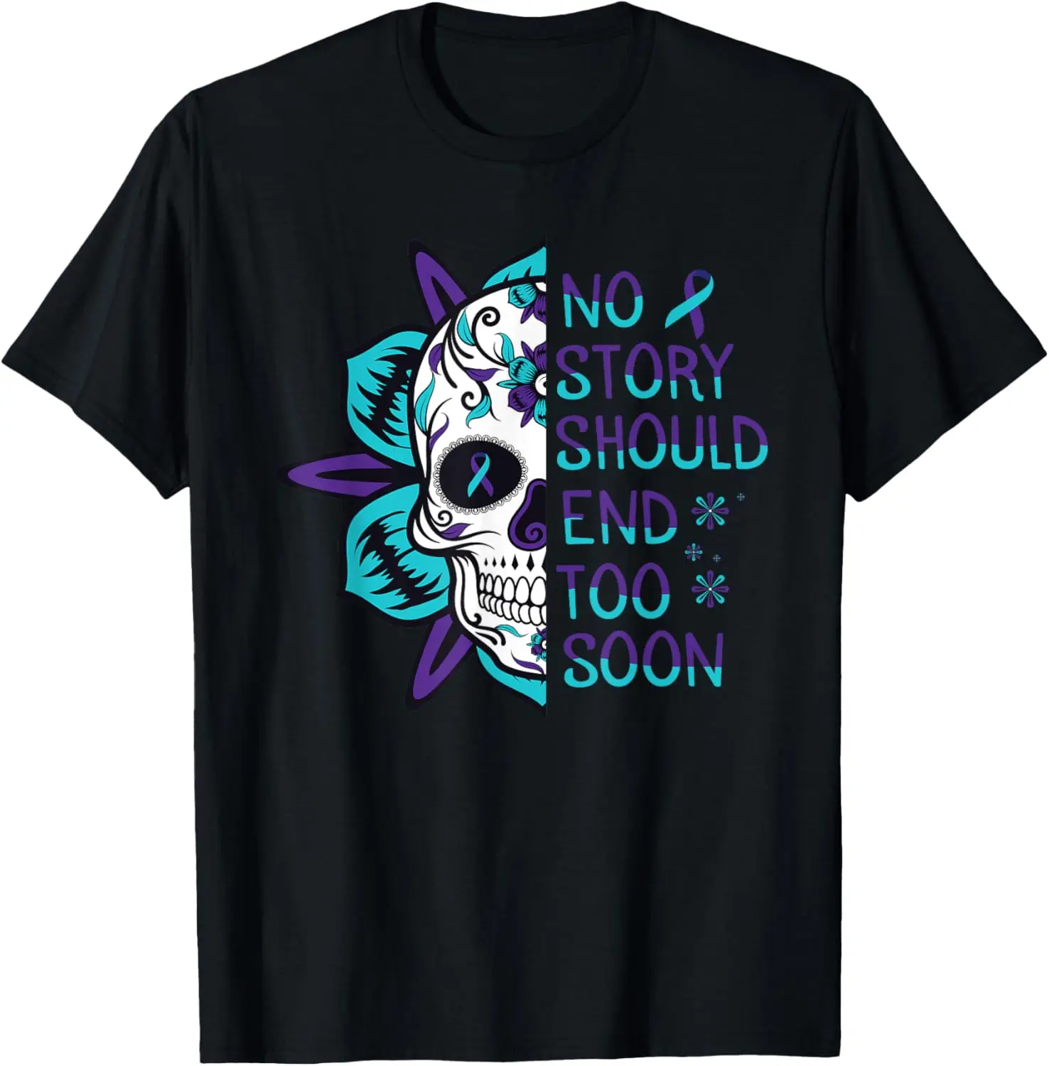 Floral Skull Suicide Awareness Mental Health T-Shirt