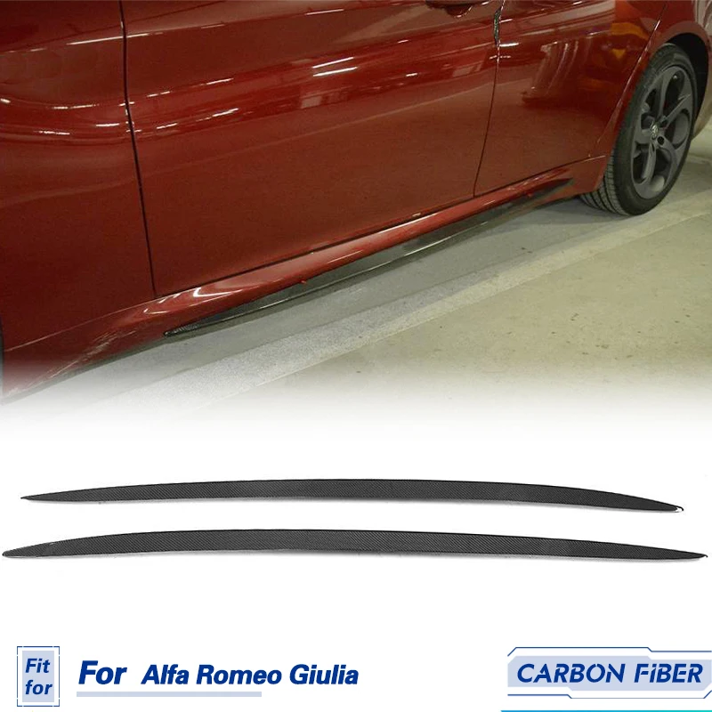 Carbon Fiber Side Skirts Extenstions Lip For Alfa Romeo Giulia Sport / Base Sedan 4 Door 2015-2017 Side Bumper Aprons Sticker