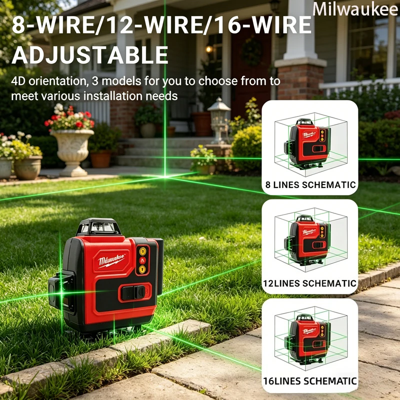 

For Milwaukee Rechargeable Battery,Green Laser Level Features 16 Laser Lines And Long-lasting Power, Making High-precision 360°