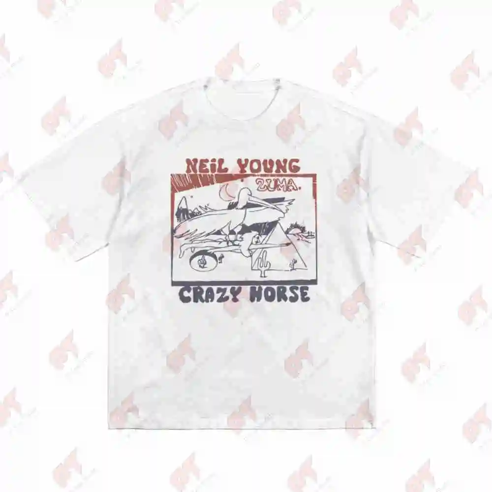 Neil Young Crazy Horse Album Art 1970s Retro Music Short Sleeve Tee 100% Cotton T-Shirt