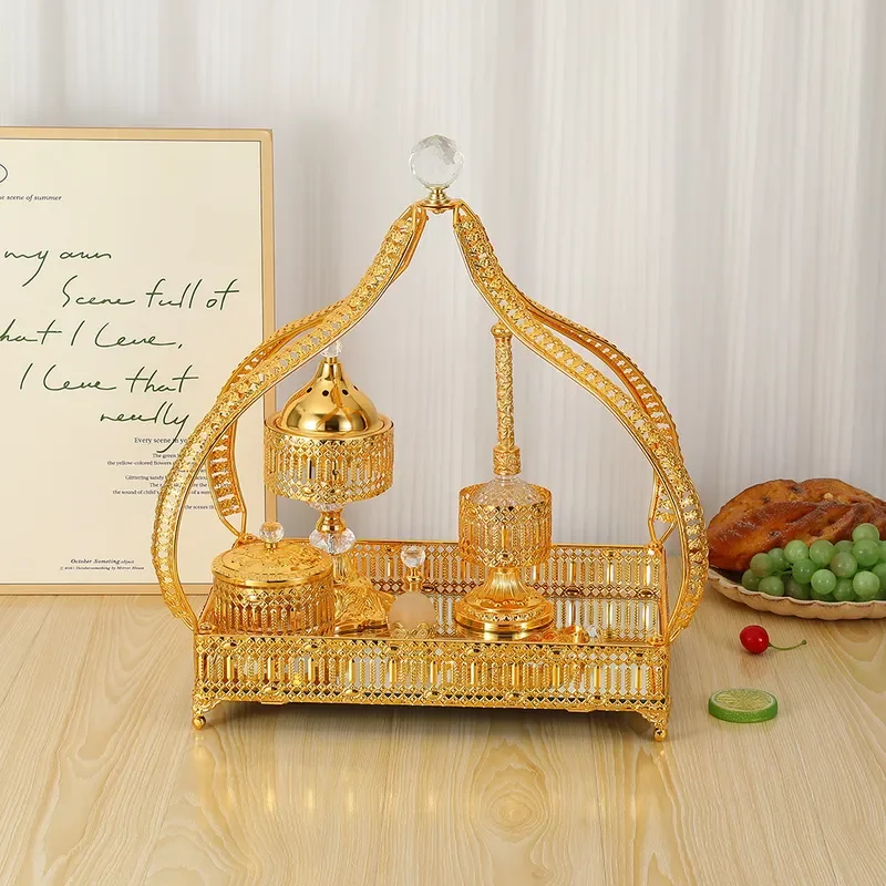 Retro Hollow Incense Burner Set European Style Light Luxury Diamond Ornament Portable Personalized Home Decor Aromatherapy