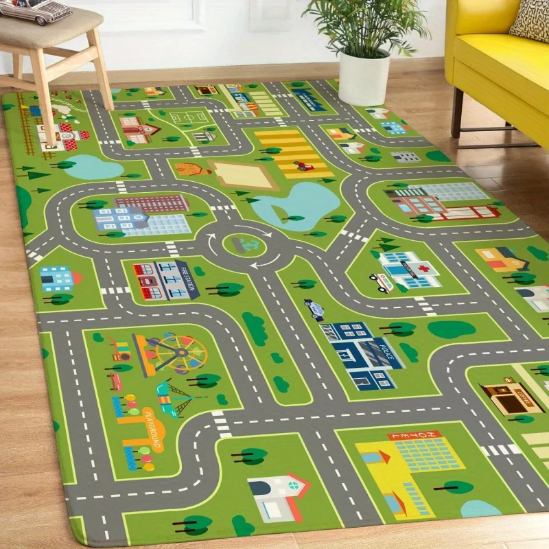 City Road Map Kids Play Rug Educational Learning Carpet for Children Bedroom Nursery Playroom Classroom Soft Floor Mat