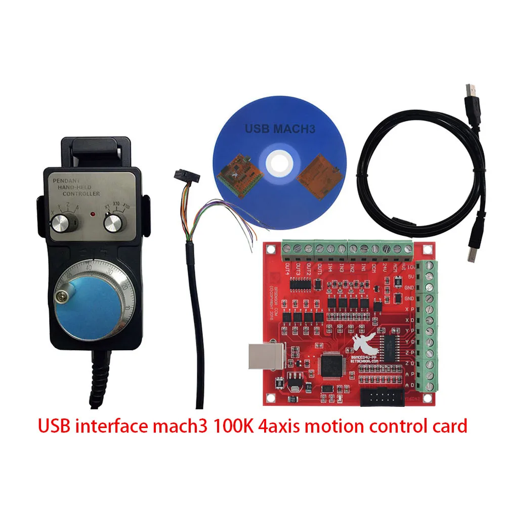 Mach3 100k 4AXIS Motion Control Card+4AXIS MPG For Woodworking Engraving Machin CNC Machining Kit CNC Control Card USB Interface